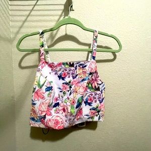 Woven Top/Crop/S/White/Pink/Blue